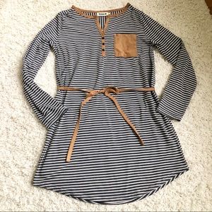 Small Striped T-Shirt Dress Charcoal White Pocket